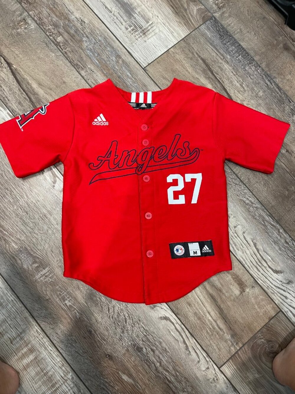 Kids adidas MLB Angels Mike Trout #27 Jersey — Red — Youth M